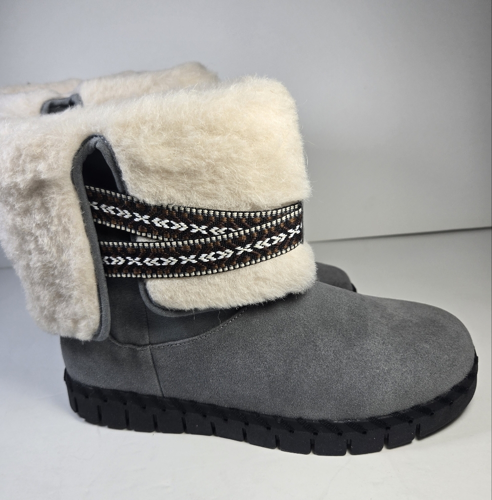NEW Muk Luks Womens Flexi Montauk Boots Size 7 Gray Suede Faux Fur Winter Snow - Picture 2 of 8